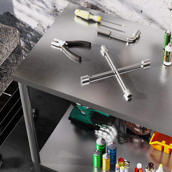 HOMCOM Tavolo da lavoro in acciaio inox 2 ripiani, per cucina, garage, giardino, 90 x 60 x 86 cm, argentato