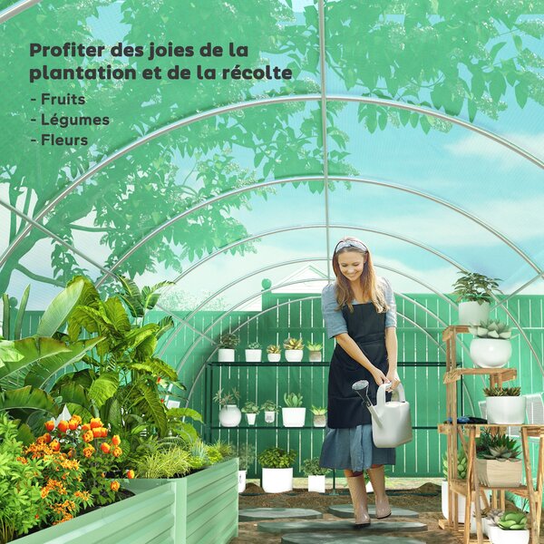 Outsunny Serra da giardino tunnel 24m² 8L x 3l x 2H m - 16 finestre, Porta con zip avvolgibile acciaio zincato, telo PE, Verde