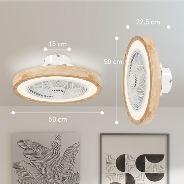 HOMCOM Ventilatore da soffitto con lampada e telecomando, 6 velocità, luminosità regolabile, motore silenzioso, marrone chiaro | Aosom Italy