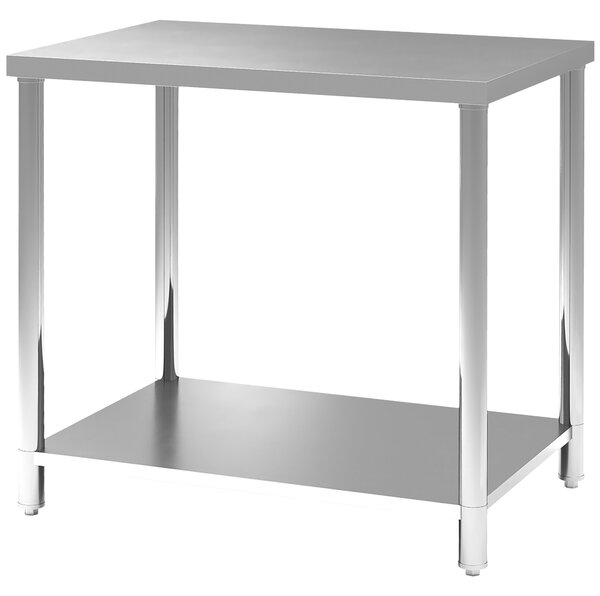 HOMCOM Tavolo da lavoro in acciaio inox 2 ripiani, per cucina, garage, giardino, 90 x 60 x 86 cm, argentato