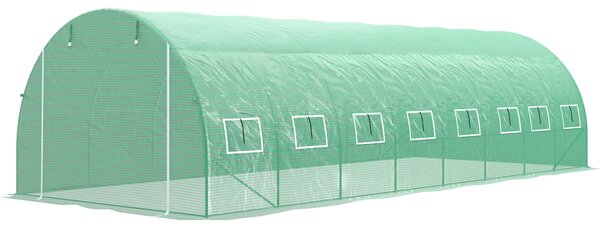 Outsunny Serra da giardino tunnel 24m² 8L x 3l x 2H m - 16 finestre, Porta con zip avvolgibile acciaio zincato, telo PE, Verde