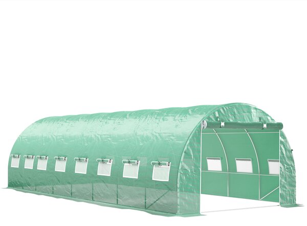 Outsunny Serra da giardino tunnel 24m² 8L x 3l x 2H m - 16 finestre, Porta con zip avvolgibile acciaio zincato, telo PE, Verde