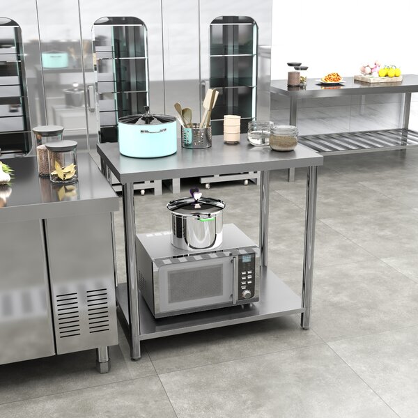 HOMCOM Tavolo da lavoro in acciaio inox 2 ripiani, per cucina, garage, giardino, 90 x 60 x 86 cm, argentato