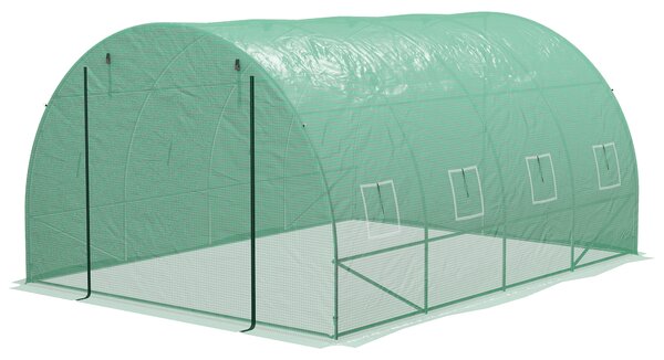 Outsunny Serra da Giardino Tunnel 12 m² 4L x 3l x 2H m Acciaio rinforzato + PE Alta densità 140 g/m² 8 finestre Porta avvolgibile Verde