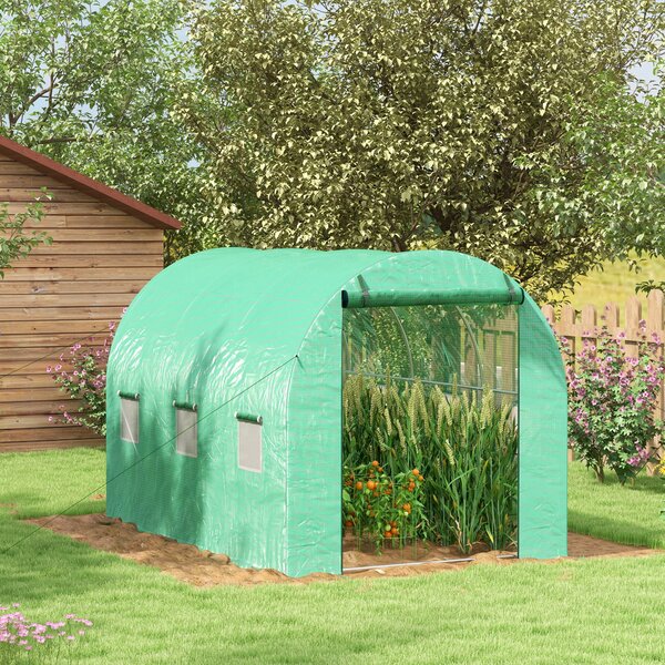 Outsunny Serra da Giardino Tunnel 6 m² con sistema di irrigazione integrato, 3L x 2l m 6 finestre Porta avvolgibile Verde