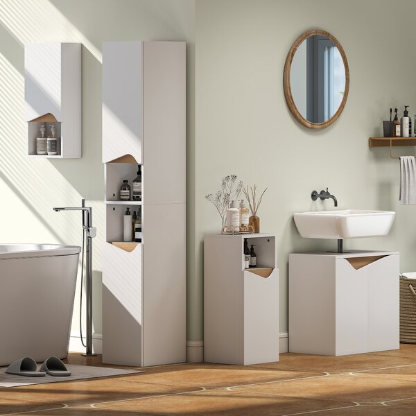HOMCOM Armadio da Bagno Alto e Stretto con 2 Ante, 2 Scomparti Aperti, per Bagno, 30x34,6x182 cm, Bianco | Aosom Italy