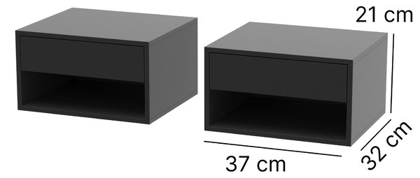 HOMCOM Set da 2 comodini sospesi, con cassetto e scomparto aperto, 37 x 32 x 21 cm, Nero | Aosom Italy