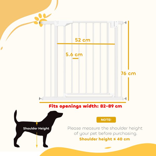 PawHut Cancelletto di Sicurezza per Bambini e Cani con Blocco Doppio e Chiusura Automatica, 76-89 cm, Bianco | Aosom Italy