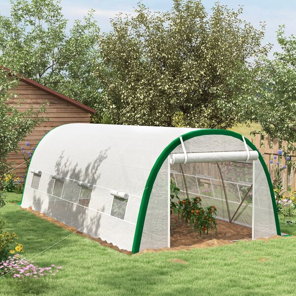 Outsunny Serra da Giardino a Tunnel 18 m² dim con 8 finestre, Zip Arrotolabile, Acciaio zincato, Telo PE, 6L x 3l x 2H m, Bianco | Aosom Italy