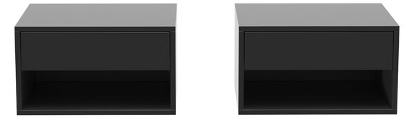 HOMCOM Set da 2 comodini sospesi, con cassetto e scomparto aperto, 37 x 32 x 21 cm, Nero | Aosom Italy
