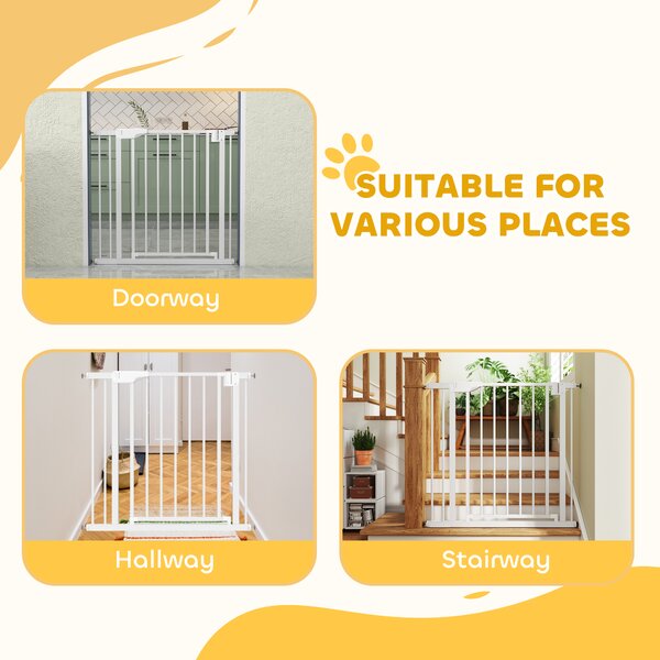 PawHut Cancelletto di Sicurezza per Bambini e Cani con Blocco Doppio e Chiusura Automatica, 76-89 cm, Bianco | Aosom Italy