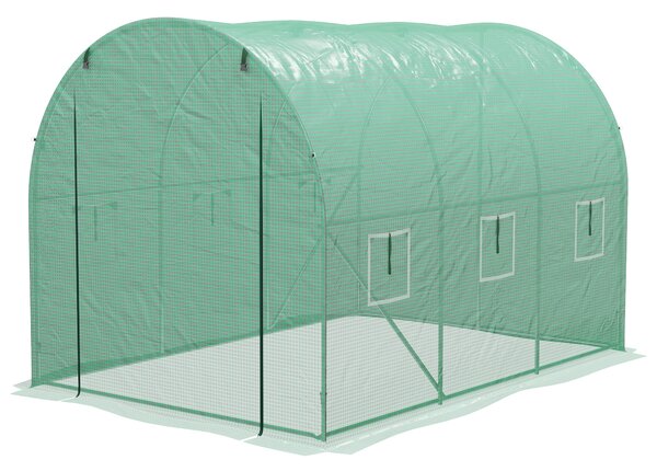 Outsunny Serra da Giardino Tunnel 6 m² con sistema di irrigazione integrato, 3L x 2l m 6 finestre Porta avvolgibile Verde