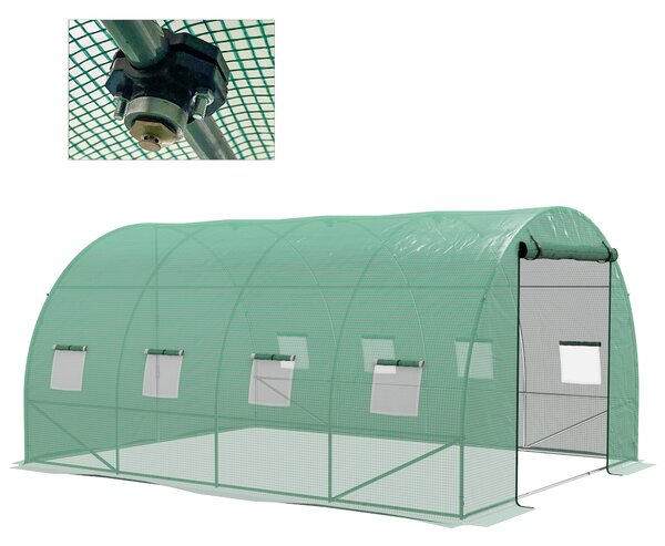 Outsunny Serra da Giardino Tunnel 12 m² 4L x 3l x 2H m Acciaio rinforzato + PE Alta densità 140 g/m² 8 finestre Porta avvolgibile Verde