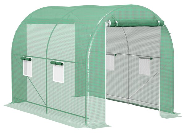 Outsunny Serra da Giardino a Tunnel Superficie Terra 6 m² telaio Tubolare rinforzato Porta con zip 4 finestre avvolgibili Verde