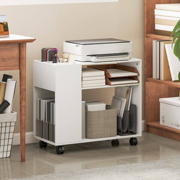 HOMCOM Mobile porta stampante con scomparto e ripiani, per ufficio 70 x 34 x 60 cm Bianco | Aosom Italy