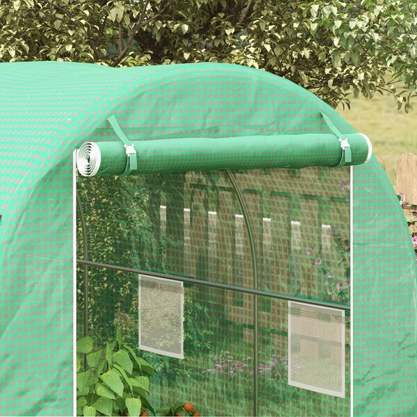 Outsunny Serra da Giardino Tunnel Superficie a Terra 8 m² 4L x 2l x 2,05H m telaio Tubolare Porta con Zip 6 Finestre Avvolgibili verde