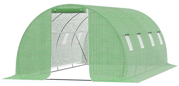 Outsunny Serra da Giardino Tunnel 18 m² dim. 6L x 3l x 2H m - 8 Finestre, Porta con Zip Avvolgibile - Telaio Tubolare in Acciaio Zincato, Copertura PE Alta Densità Verde