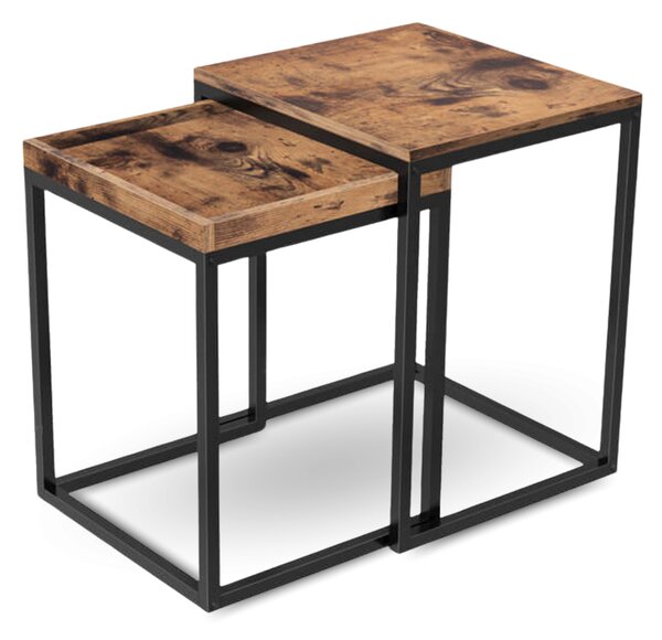 Holz4home® Set da 2 tavolini da salotto Lannies I 45x40x55 cm I Stile industriale marrone I Tavolino vintage, tavolino da tè, tavolino da divano vintage I Tavolino moderno