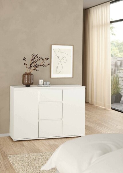 Credenza bianca 119x40x83h cm 2 ante e 3 cassetti - Zumpano