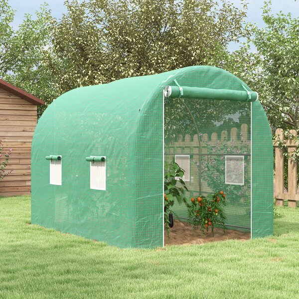 Outsunny Serra da Giardino a Tunnel Superficie Terra 6 m² telaio Tubolare rinforzato Porta con zip 4 finestre avvolgibili Verde
