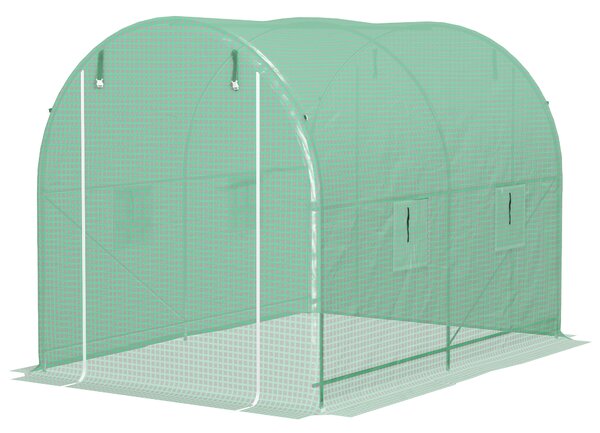 Outsunny Serra da Giardino a Tunnel Superficie Terra 6 m² telaio Tubolare rinforzato Porta con zip 4 finestre avvolgibili Verde