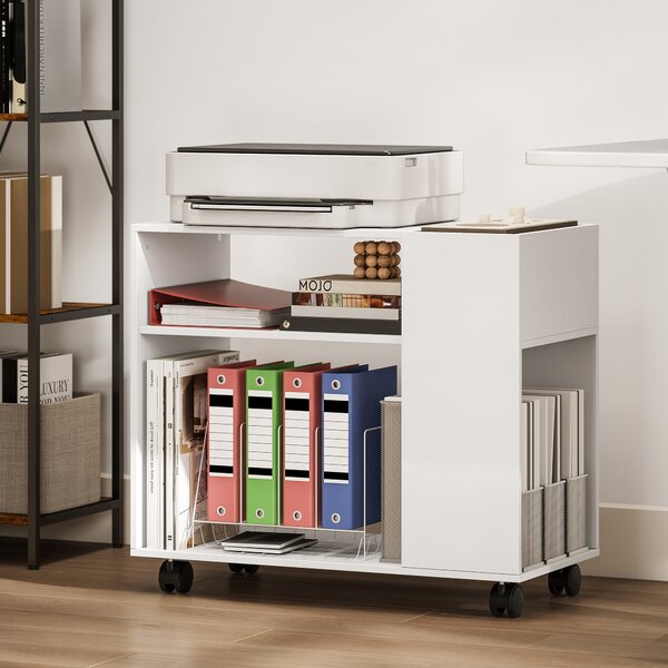 HOMCOM Mobile porta stampante con scomparto e ripiani, per ufficio 70 x 34 x 60 cm Bianco | Aosom Italy