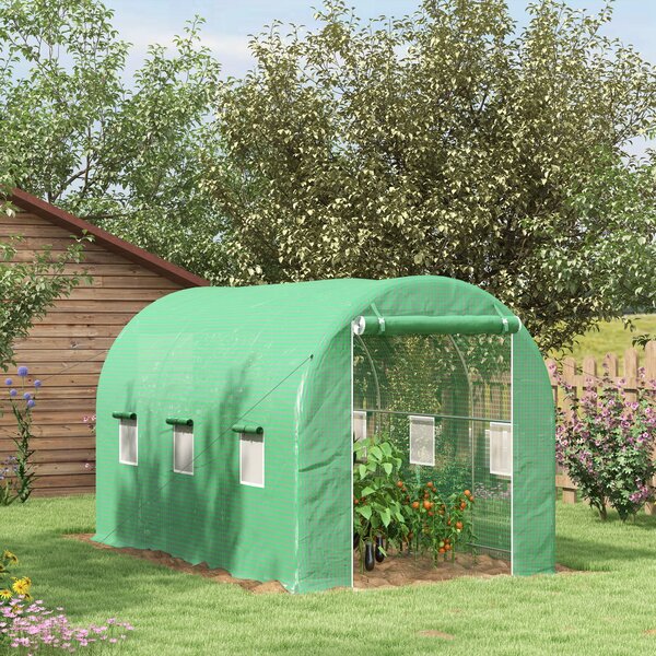 Outsunny Serra da Giardino Tunnel Superficie a Terra 8 m² 4L x 2l x 2,05H m telaio Tubolare Porta con Zip 6 Finestre Avvolgibili verde