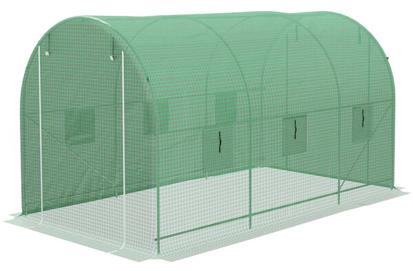 Outsunny Serra da Giardino Tunnel Superficie a Terra 8 m² 4L x 2l x 2,05H m telaio Tubolare Porta con Zip 6 Finestre Avvolgibili verde