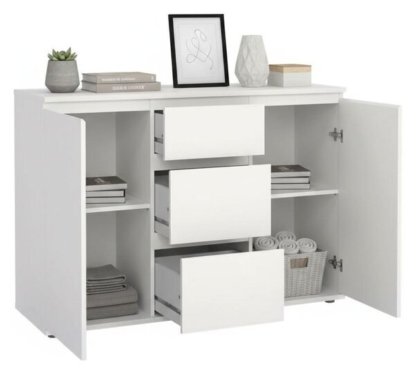 Credenza bianca 119x40x83h cm 2 ante e 3 cassetti - Zumpano