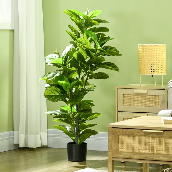 HOMCOM Ficus artificiale, con 90 foglie e vaso per soggiorno, 110 cm, Verde | Aosom Italy