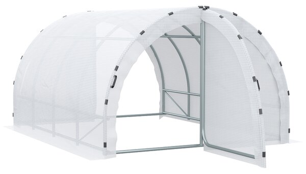 Outsunny Serra da Giardino Tunnel Superficie Terra 12 m² 4L x 3l x 2H m Struttura Tubolare Rinforzata 25 mm Doppia Porta con maniglie Bianco