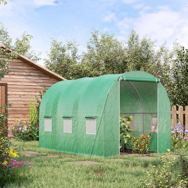 Outsunny Serra da Giardino Tunnel Superficie al Suolo 6 m² 3L x 2l x 2H m Telaio Tubolare Rinforzato Porta con Cerniera 6 Finestre Avvolgibili Verde