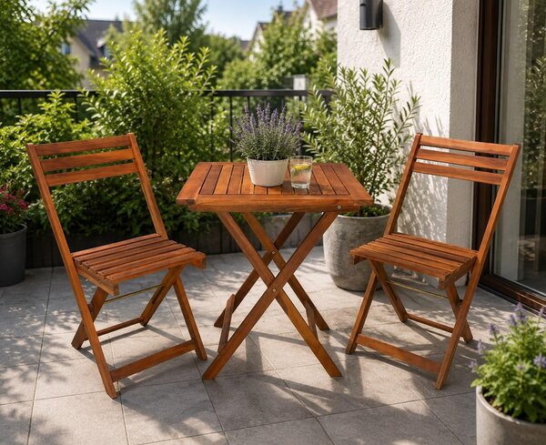 Set da balcone, tavolo con 2 sedie, marrone, set da bistrot