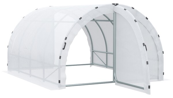 Outsunny Serra da Giardino Tunnel Superficie Terra 12 m² 4L x 3l x 2H m Struttura Tubolare Rinforzata 25 mm Doppia Porta con maniglie Bianco