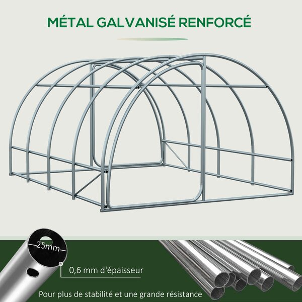 Outsunny Serra da Giardino Tunnel Superficie Terra 12 m² 4L x 3l x 2H m Struttura Tubolare Rinforzata 25 mm Doppia Porta con maniglie Bianco