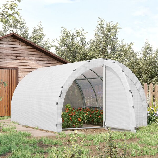 Outsunny Serra da Giardino Tunnel Superficie Terra 12 m² 4L x 3l x 2H m Struttura Tubolare Rinforzata 25 mm Doppia Porta con maniglie Bianco