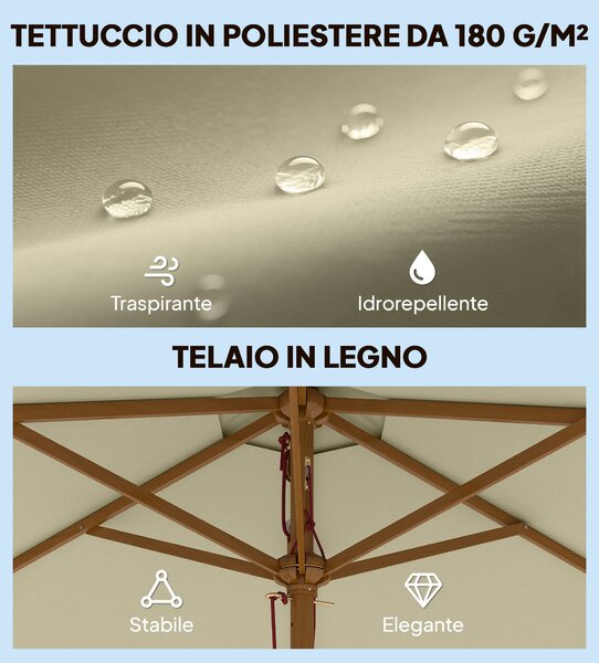 Outsunny Ombrellone in Legno da Esterno Giardino 2.5X2.3M Beige|Aosom