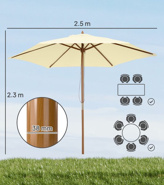 Outsunny Ombrellone in Legno da Esterno Giardino 2.5X2.3M Beige|Aosom