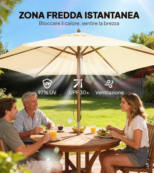 Outsunny Ombrellone in Legno da Esterno Giardino 2.5X2.3M Beige|Aosom