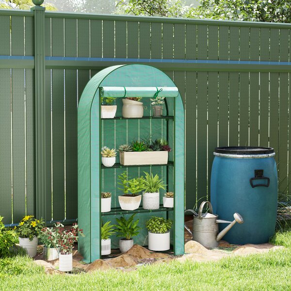 Outsunny Serra da Giardino con 4 Ripiani Porta Avvolgibile Copertura in PE e Telaio in Acciaio 105x45x160 cm Verde | Aosom Italy