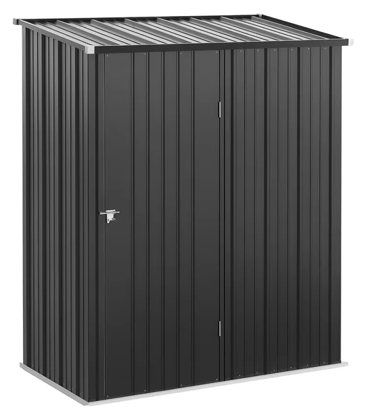Outsunny Casetta da Giardino con Serratura e tetto inclinato, Capanno Attrezzi Porta Utensili in Lamiera Acciaio, 161.5x94.5x196cm, Nero | Aosom Italy