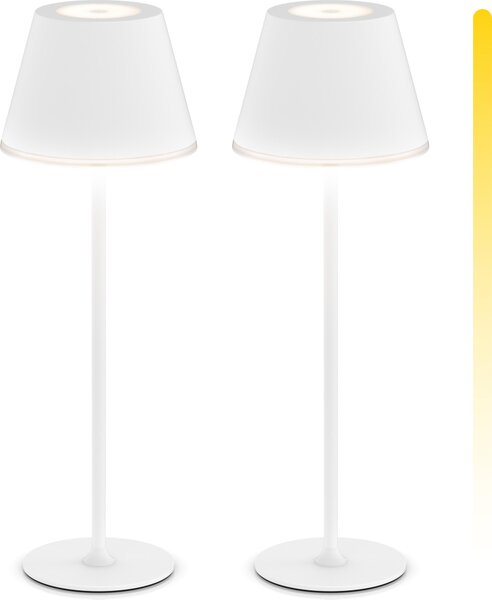 Lampada da tavolo LED Brandson, set da 2 pezzi, senza fili, con batteria da 4800 mAh, dimmerazione continua tramite touch, 3 tonalità di luce, autonomia fino a 60 ore, grado di protezione IP54, 37 cm, 2 pezzi, colore bianco