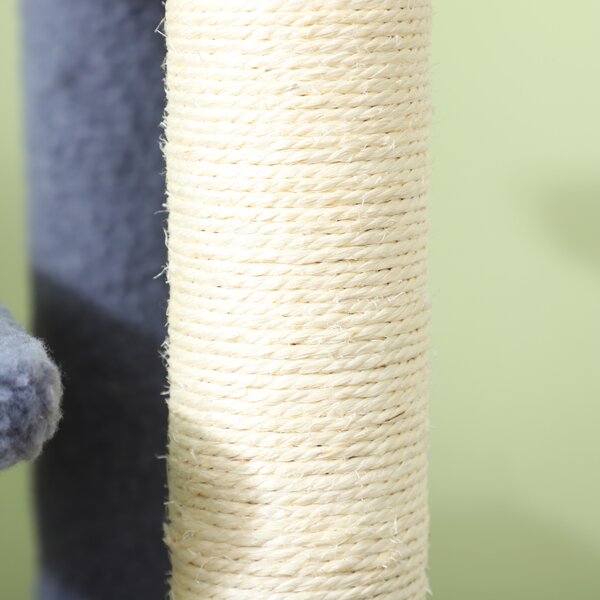 PawHut Scala per Gatti a 4 Livelli Coperto di Morbida Franela Palo di Sisal Palla Appesa 60x40x64 cm Grigio | Aosom Italy