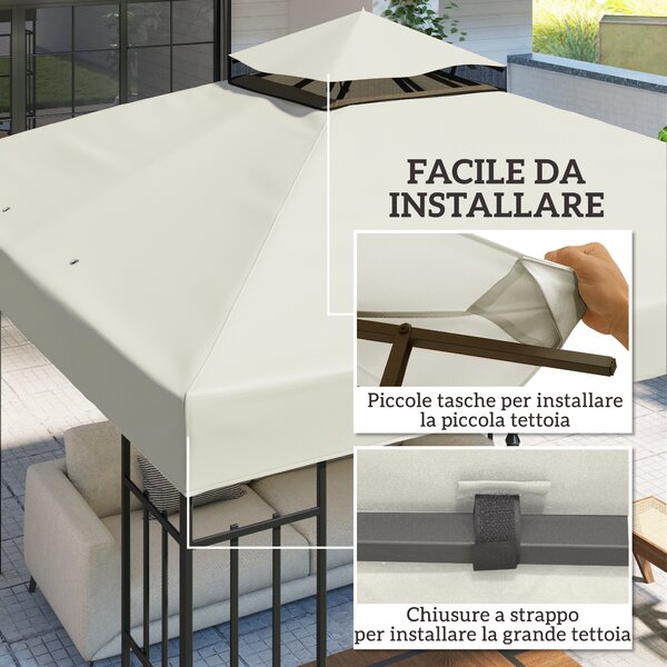 Outsunny Copertura per Gazebo da Giardino 3x3m UPF30+ a 2 Livelli in Poliestere Grigio Chiaro | Aosom Italy