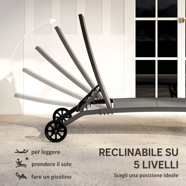 Outsunny Set di 2 Lettini Prendisole da Giardino con Ruote e Schienale Regolabile su 5 Livelli, Sdraio da Giardino in Alluminio e Texteline, per Spiaggia, Piscina, 66x165x102cm, Grigio Scuro | Aosom Italy