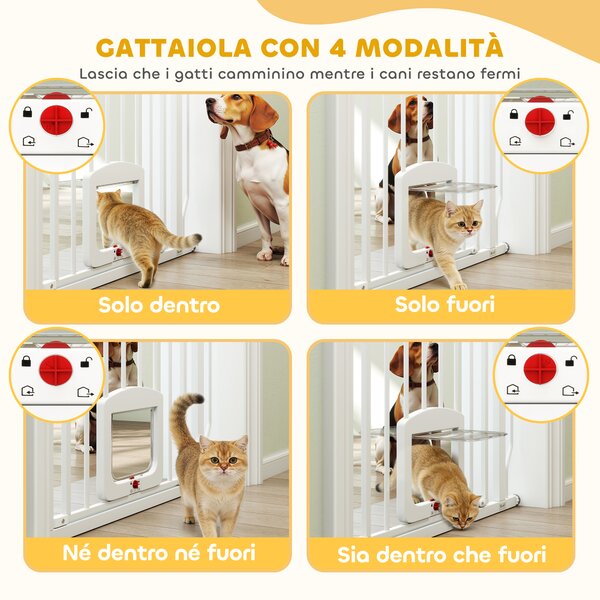 PawHut Cancello per Cani e Gatti Estensibile con Gattaiola Integrata, in Acciaio e ABS, 75-85x2x76 cm, Bianco | Aosom Italy