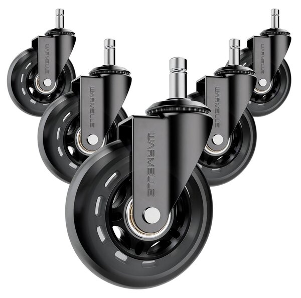 Set di 5 ruote per sedie da ufficio, realizzate in PP e PU, con attacco a stelo da 75 mm