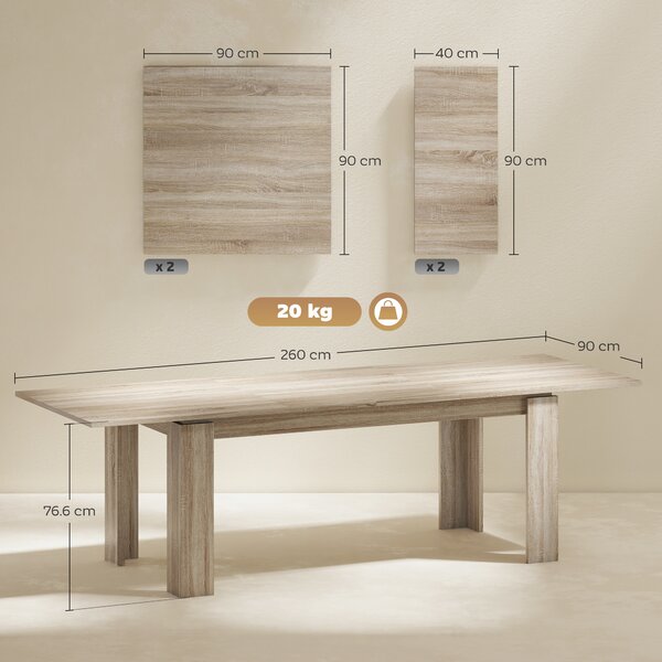 HOMCOM Tavolo da pranzo estendibile, da 180 a 260 cm, per 6-10 persone, in legno | Aosom Italy
