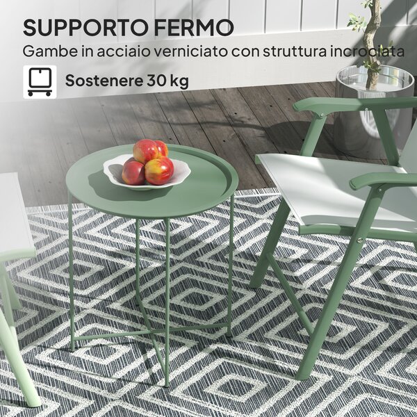 Outsunny Tavolino da Giardino con Vassoio Rimovibile e Gambe Pieghevoli in Acciaio, Ø46x50 cm, Verde | Aosom Italy