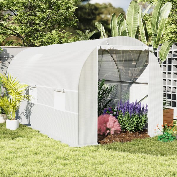 Outsunny Serra da Giardino a Tunnel Per Piante in PE con Tubi in Ferro, 450 x 200 x 200cm Bianco|Aosom